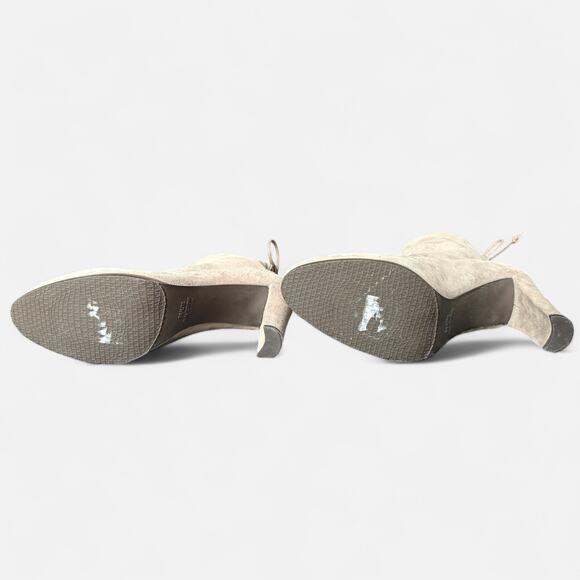 Stuart Weitzman Designer Suede Ankle Boots‎ Taupe Block Heel Tie-Back 9.5 - Picture 7 of 9